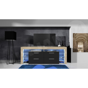 TV stolek Lester II, osvetleni osvětlení LED - bílé, 036-barva dub sonoma / dub sonoma + černá MIRJAN 5902928385922