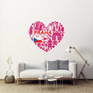 Praha srdce - samolepka na zeď Růžová 100 x 90 cm