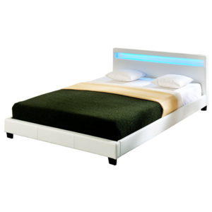 Corium® Moderní manželská postel HTB-1014 - koženka - s LED podsvietením - 180x200cm (bílá)
