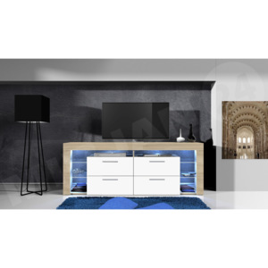 TV stolek Lester II, osvetleni osvětlení LED - modré, 036-barva dub sonoma / dub sonoma bílá MIRJAN 5902928385960