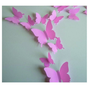 Barevná samolepka - Růžové motýli - 1 balení obsahuje 12 ks