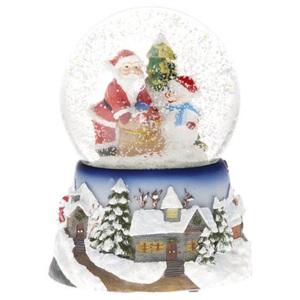 Vánoční sněžítko Santa u stromečku 11x15cm hrající a svítící - IntArt