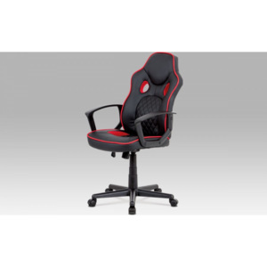 Kancelářská židle, černá ekokůže+červená látka, houpací mech, plast kříž