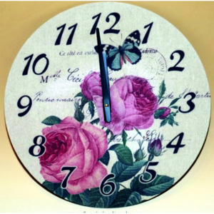 Kreativní nástěnné hodiny -růžové záhon, velikost Fi: 40 c