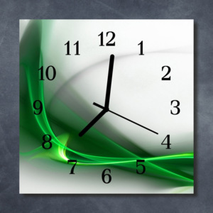 Nástěnné hodiny obrazové na skle - Abstrakt zelený III