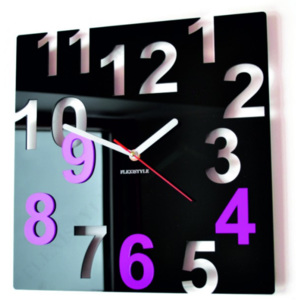 Moderní nástěnné hodiny-Barevné čísla, Barva: černá, růžová