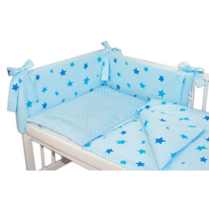 3-dílná sada mantinel s povlečením Minky Baby Stars modré - sv. modrá