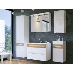 Koupelnový nábytek Axin III, 021-barva bílá / bilý lesk + dub wotan, sifon ano MIRJAN