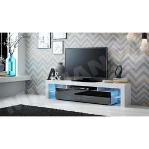 TV stolek Molo, Osvětlení: osvětlení LED - modré, Barva: bílá / černý lesk