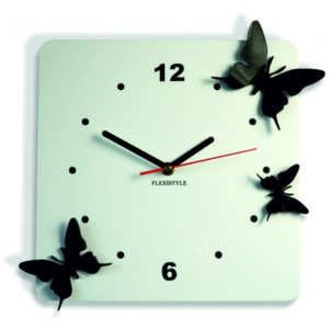 Moderní nástěnné hodiny z plastu-Motýli, Barva: bílá, černá, Rozměr: 30x30 cm