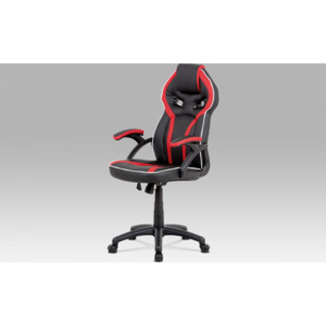 Kancelářská židle, černá ekokůže+červená látka, houpací mech, plast kříž