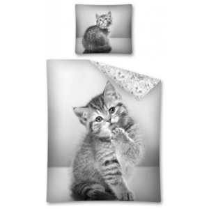 Bavlněné povlečení 3D fototisk Koťátko černobílé 140x200