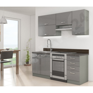 Kuchyně Multiline II, Barva: šedá / šedý lesk, Dřez: ne, Příborník: ano, Pracovní deska do kuchyně: s pracovní deskou