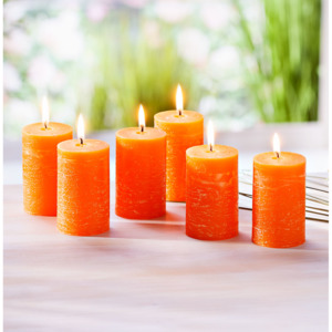 Oranžové rustikální svíčky, 6 ks