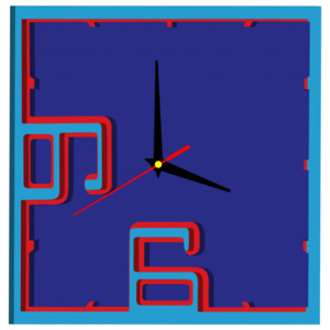 3D barevné nástěnné hodiny - BEULAH, barva: světlá modrá, červená, modrá