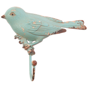 Sass & Belle Kovový věšák Ptáček rustikální - modrý patina rzi