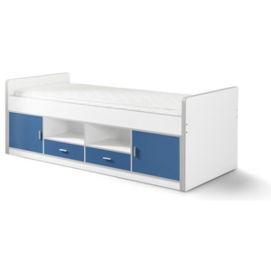 Bílo-modrá dětská postel s úložným prostorem Vipack Bonny, 200 x 90 cm