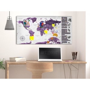 Murando DeLuxe Stírací fialová mapa světa na korkové tabuli(90x45 cm)