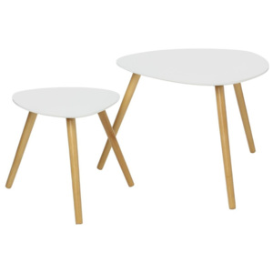 Konferenční stolek, stůl, dřevěný stolek, odkládací stolek, příležitostný stolek, balkonový stolek, bílá barva, sada - 2 ks