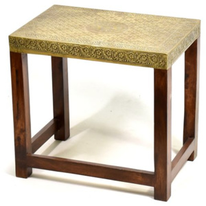 Stolička z palisandrového dřeva zdobená mosazným kováním, 52x35x45cm