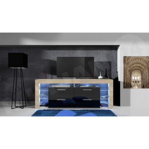 TV stolek Lester II, osvetleni osvětlení LED RGB - barevné, 036-barva dub sonoma / dub sonoma + černý lesk MIRJAN 5902928386042