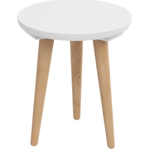Mørtens Furniture Skandinávský odkládací stolek, průměr 30 cm, bílá, buková podnož, praktický nábytek Barva: dřevo / bílá