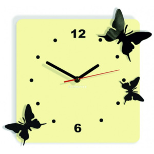Moderní nástěnné hodiny z plastu-Motýli, Barva: bílá káva, černá, Rozměr: 30x30 cm
