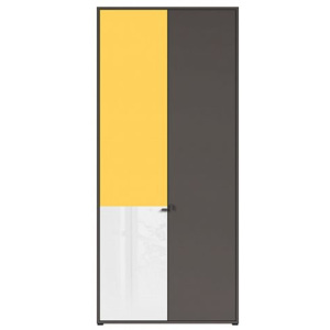 Graphic II skříň REG2D/C šedý wolfram/žlutá/bílý vysoký lesk