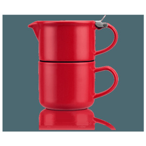 ForLife Tea For One kombi šálek s konvičkou a sítkem 400ml červená