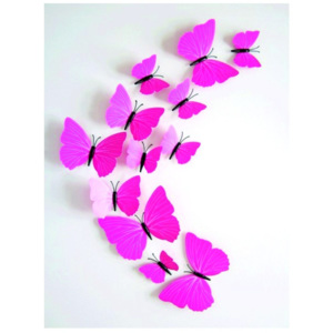 Samolepka růžové motýli - 1 balení obsahuje 12 ks