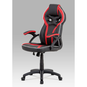 Autronic Kancelářská židle, černá ekokůže+červená látka, houpací mech, plast kříž KA-N662 RED