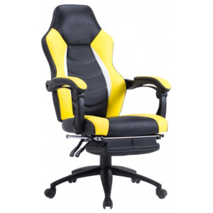 Herní židle na kolečkách s podnožkou Sedia RACING III – umělá kůže, černá/žlutá