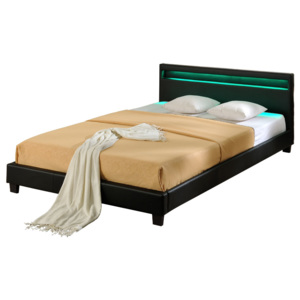 Corium® Moderní manželská postel HTB - 1018 - koženka - s LED podsvietením - 180x200cm (černá)