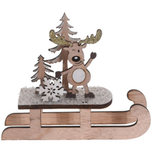 Vánoční dřevěná dekorace Sleigh with Snowflake, 14 cm