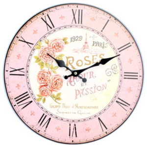 Kulaté hodiny ze dřeva růžový paříž MDF. Fi 34cm