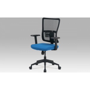 Kancelářská židle, modrá látka+černá síťovina, houpací mech., plastový kříž