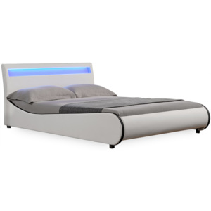 Corium® Moderní manželská postel HTB - 1039 - koženka - s LED podsvietením - 140x200cm (bílá)