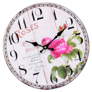 Dřevěné hodiny obraz ROSE. Fi 34 cm