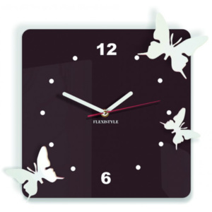 Moderní nástěnné hodiny z plastu-Motýli, Barva: tmavá hnědá, bílá, Rozměr: 30x30 cm