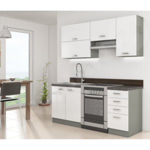 Kuchyně Multiline II, Barva: šedá / bílý lesk, Dřez: ne, Příborník: ano, Pracovní deska do kuchyně: s pracovní deskou