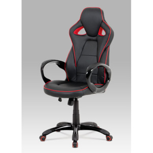 Autronic Kancelářská židle, černá-červená ekokůže, houpací mech, plastový kříž KA-E812 RED
