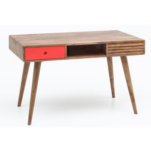 Pracovní stůl s červenou zásuvkou z masivního sheeshamového dřeva Skyport REPA