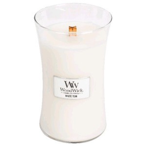 WoodWick - vonná svíčka White Teak (Bílý teak) 609g (Svěží větve balzámové jedle v kombinaci se santálovým dřevem, dubem, mechovým stromem a cedrovým dřevem.)