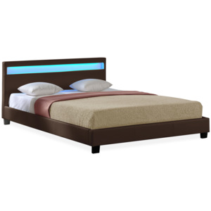 Corium® Moderní manželská postel HTB - 1061 - koženka - s LED podsvietením - 140x200cm (tmavě hnědá)