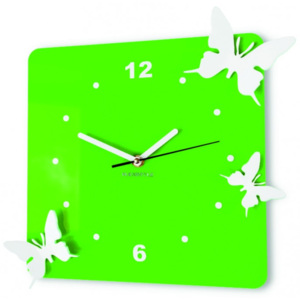 Moderní nástěnné hodiny z plastu-Motýli, Barva: světlá zelená, bílá, Rozměr: 30x30 cm