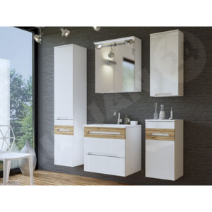 Koupelnový nábytek Axin I, 021-barva bílá / bilý lesk + dub wotan, sifon ne MIRJAN