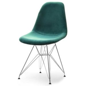 Židle MIRKAS zelený velur bez područek - chromovaná podnož