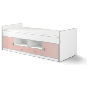 Bílo-růžová dětská postel s úložným prostorem Vipack Bonny, 200 x 90 cm