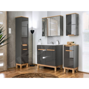 Koupelnový nábytek Alin II, 021-barva šedý / šedý lesk + dub wotan, sifon ne MIRJAN