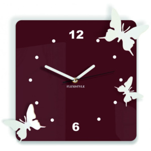 Moderní nástěnné hodiny z plastu-Motýli, Barva: hnědá, bílá, Rozměr: 30x30 cm